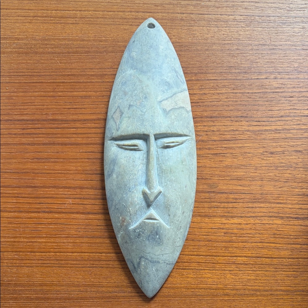Handcrafted Stone Tribal Mask Wall Art - Green